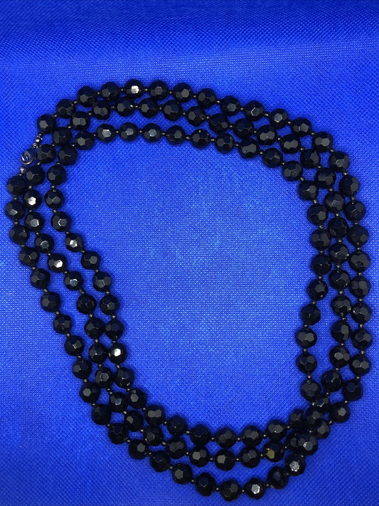 Runway Couture Faceted Jet Bead Statement Necklace