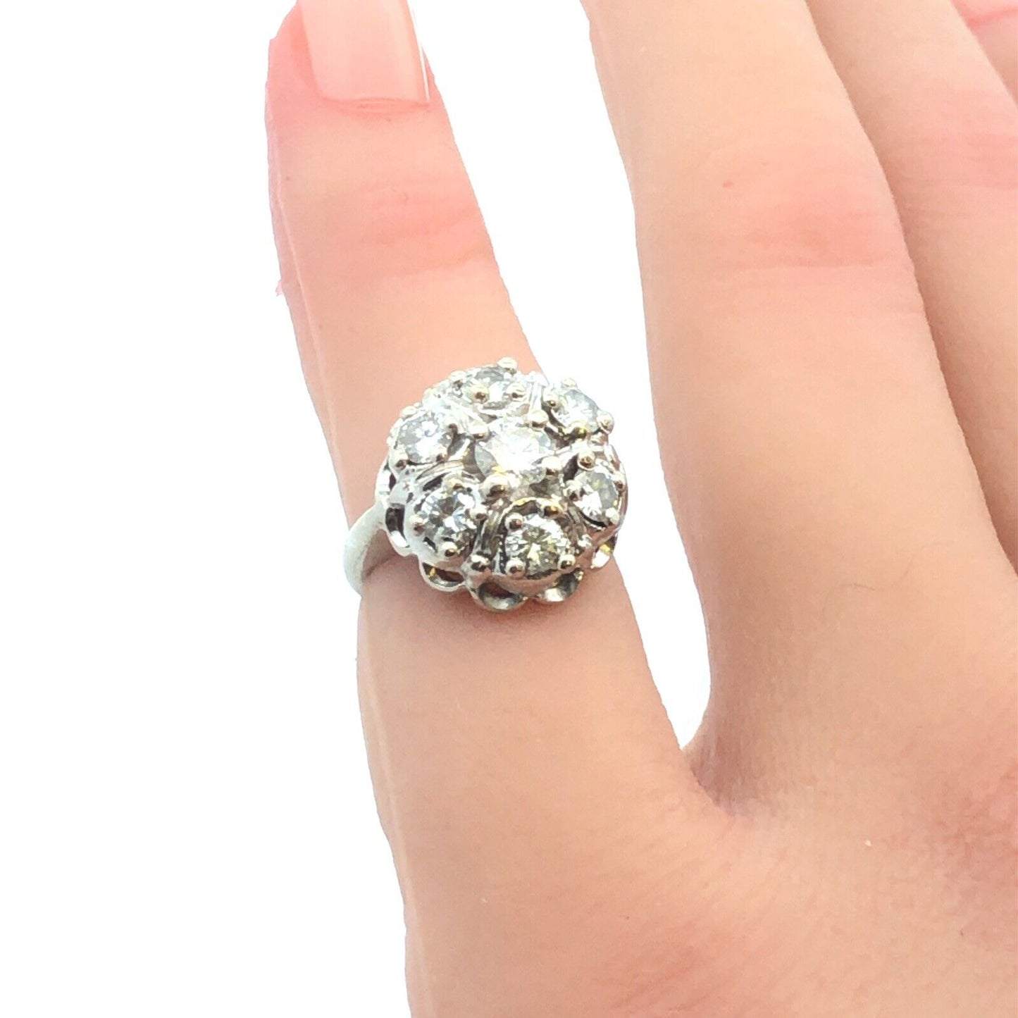 Vintage 14K White Gold Diamond Cluster Dome Ring