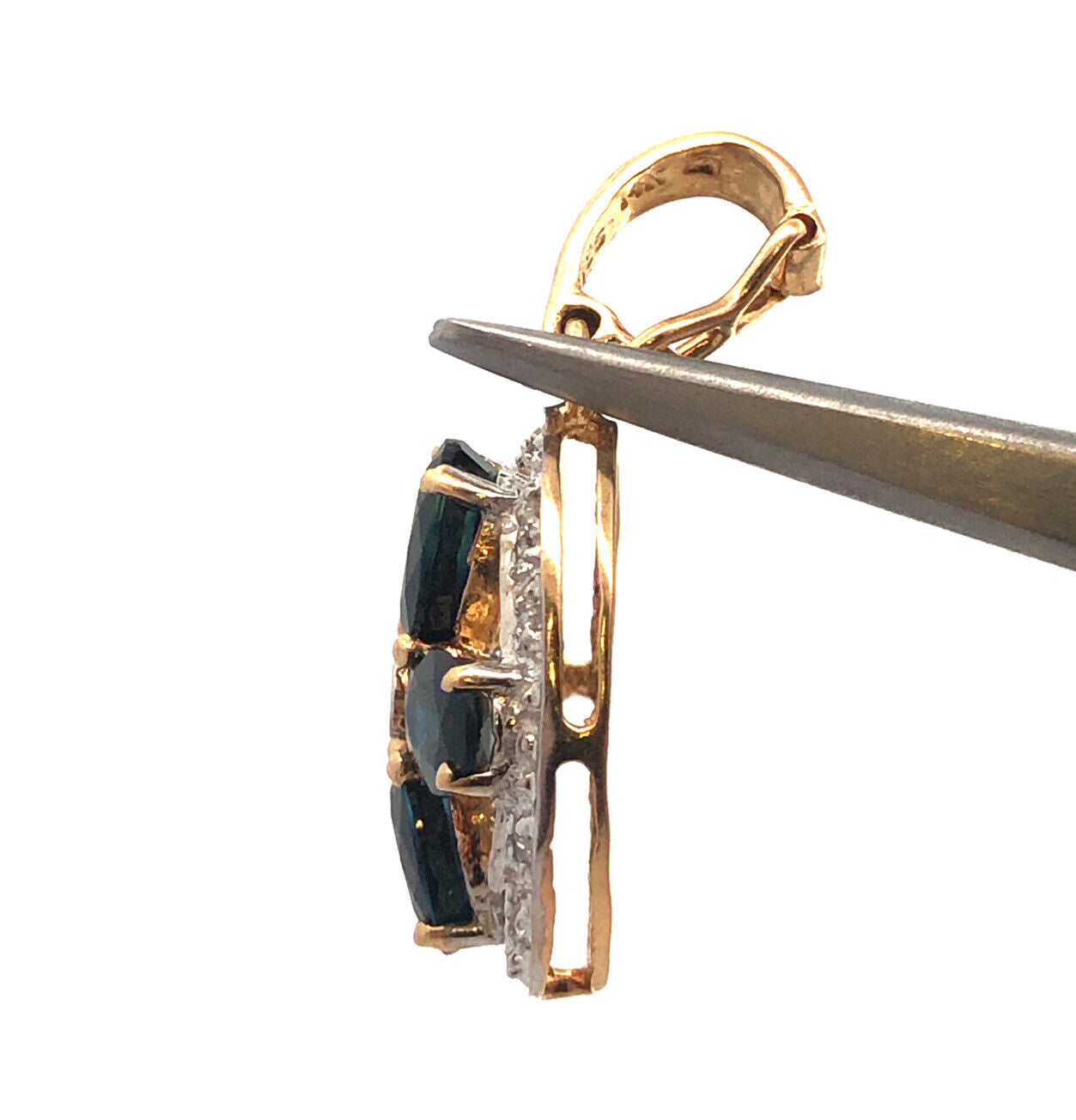 14k Yellow White Gold Oval Sapphire Diamond Enhancer Pendant