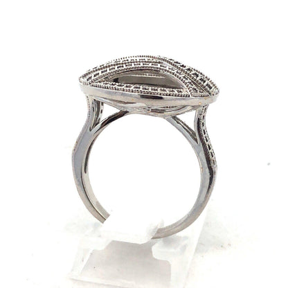 925 Sterling Silver Cubic Zirconia CZ Round 3D Swirl Swag Statement Ring