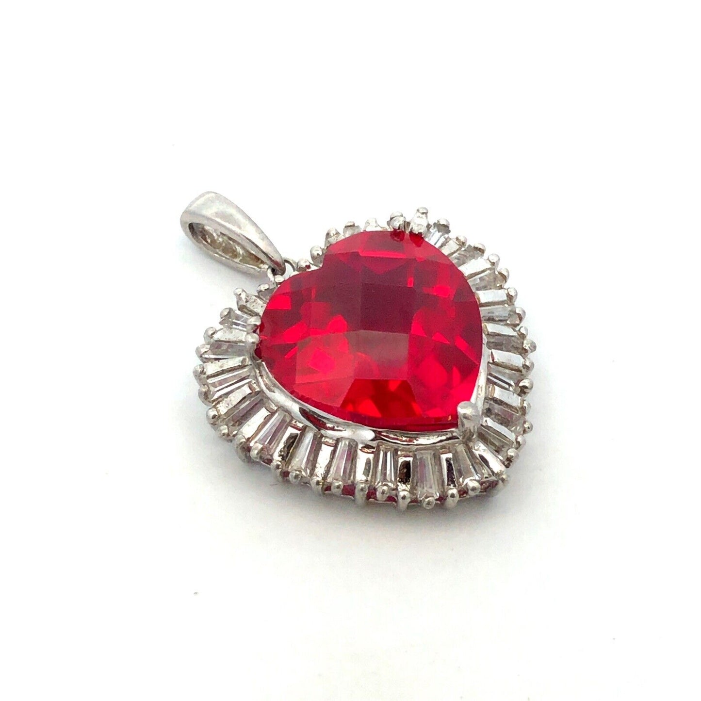 Designer Sterling Silver Cushion Ruby Diamond Accented Heart Statement Pendant