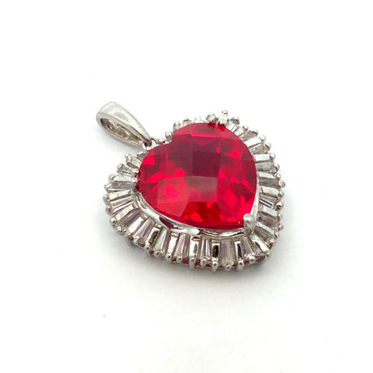 Designer Sterling Silver Cushion Ruby Diamond Accented Heart Statement Pendant