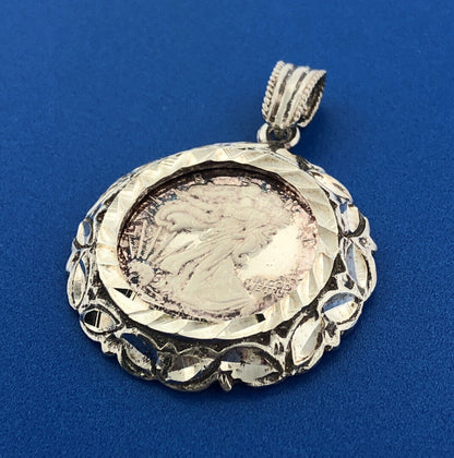USA .999 Fine Silver Millennium Eagle w/ Sterling Silver 925 Coin Holder Pendant