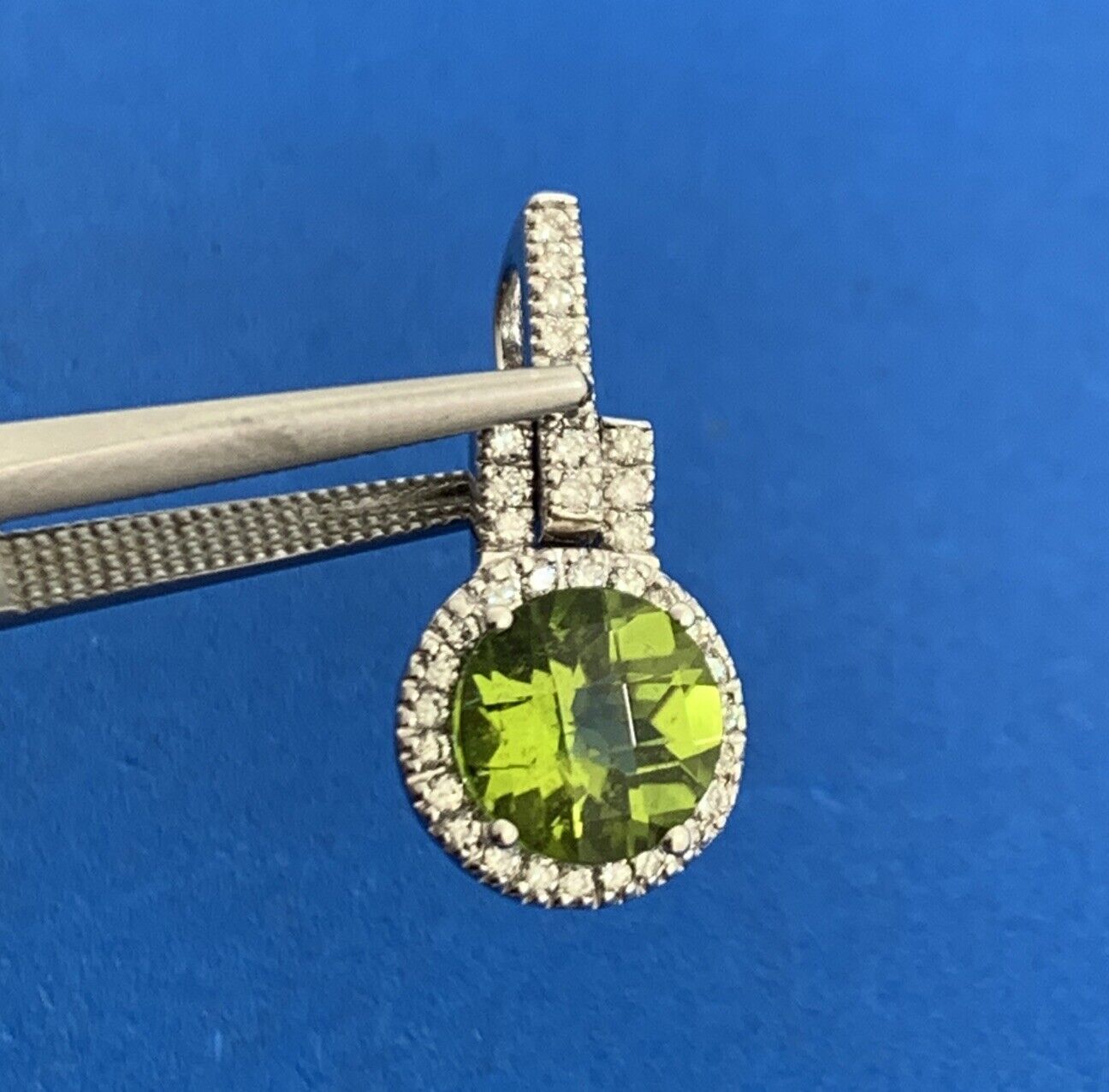 Designer 14K White Gold Peridot Diamond Accented Drop Dangle Pendant