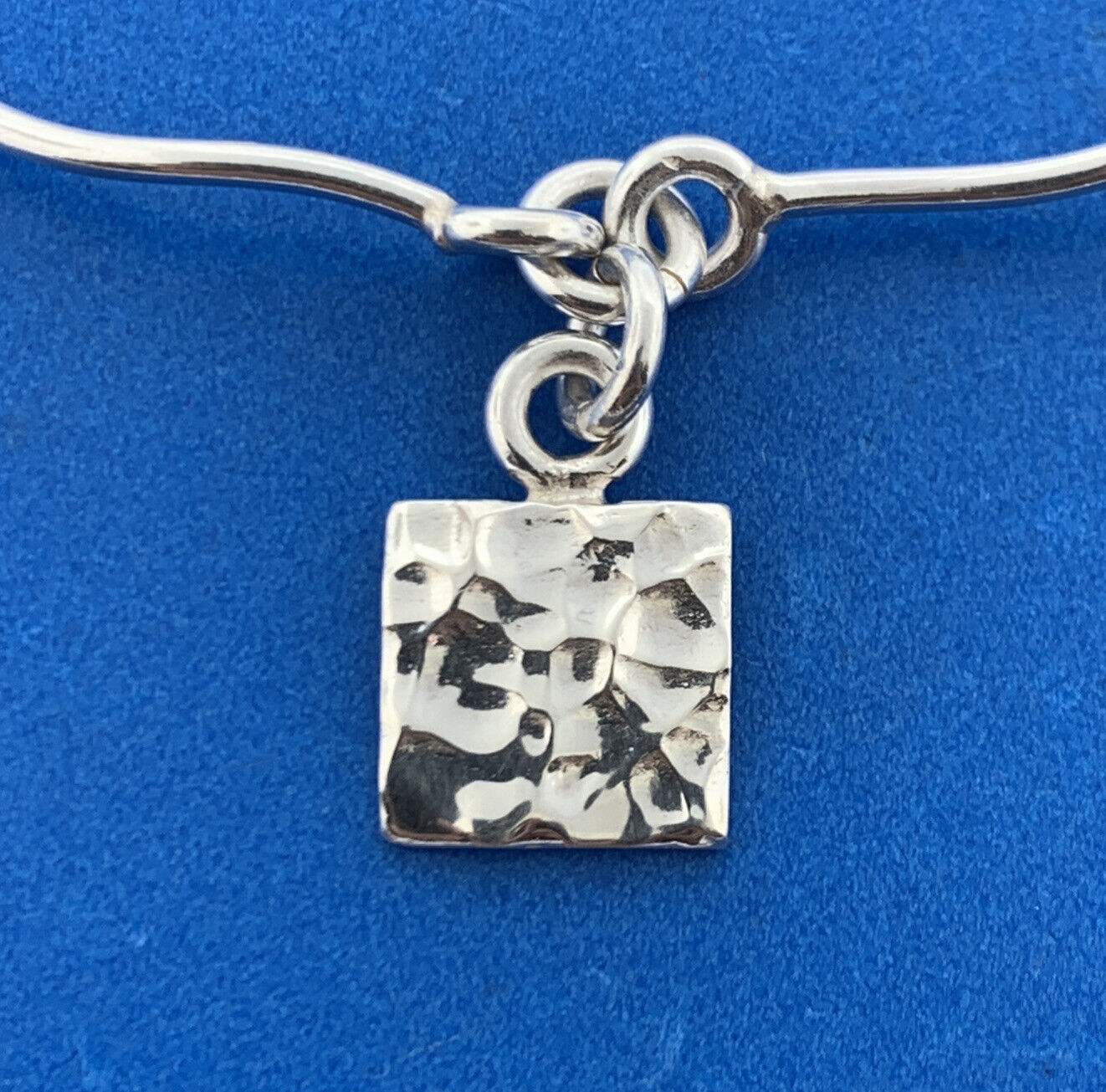 Stunning Mexican Sterling Silver 925 Hammered Square Dangle Charm 17" Necklace