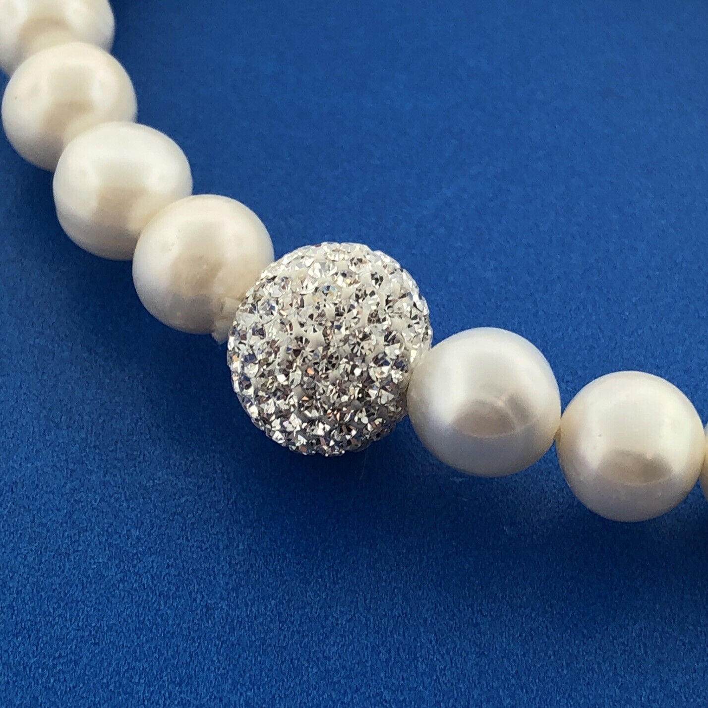 Stunning Sparkling Crystal Ball White Pearl Flexible 6.5" Bracelet New with Tags