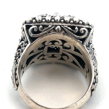 Designer Sarda 925 Sterling Silver Smoky Topa Filigree Square Statement Ring