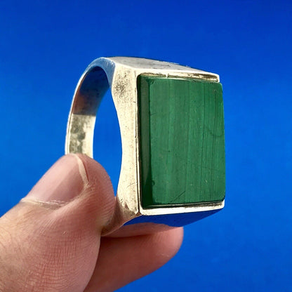 Vintage Taxco Mexico TH-107 Sterling Silver Malachite Men's Statement Dome Ring