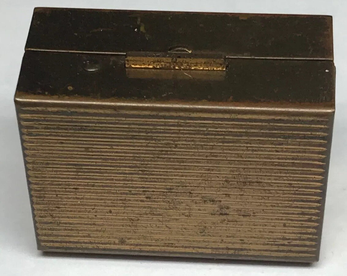 Vintage Gold Tone Ribbed Metal Rainy Day Jewelry Case Trinket Box