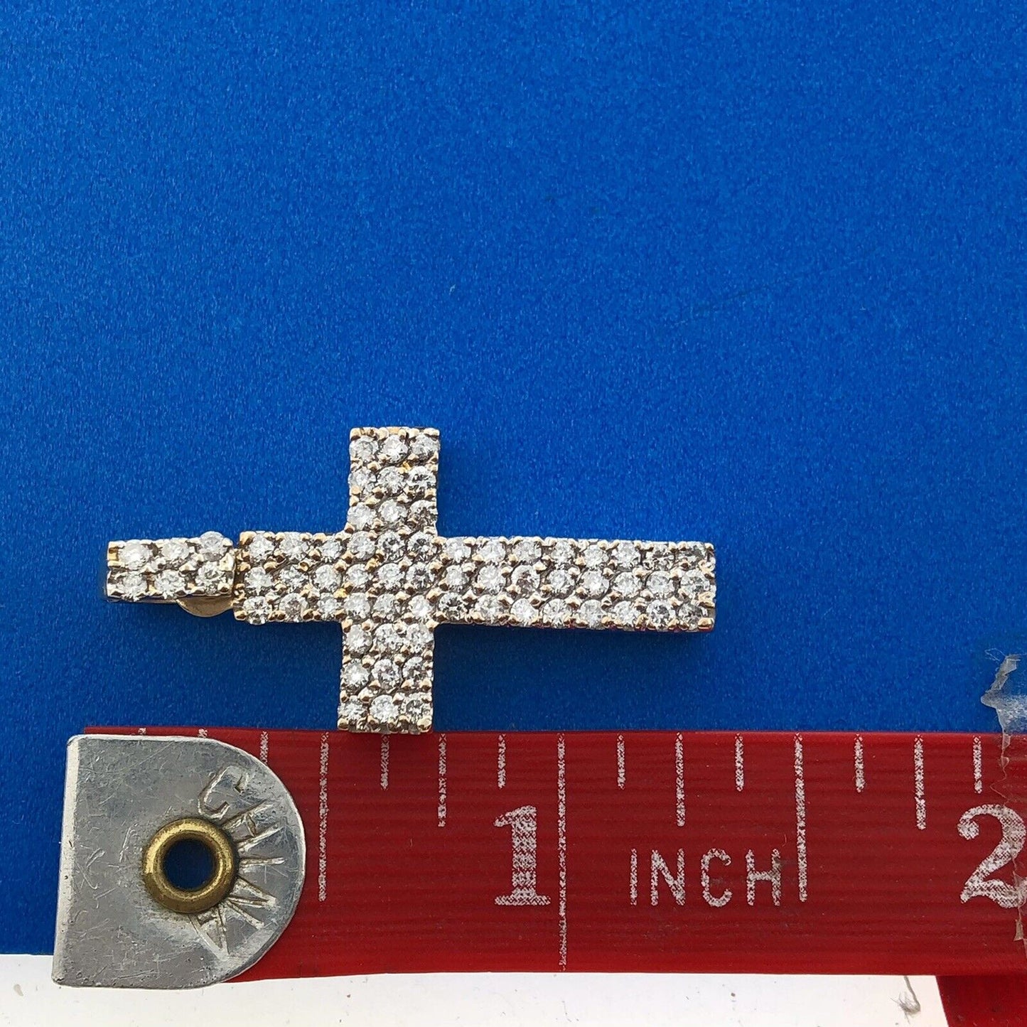 Gorgeous 10k Yellow Gold Round Cut Diamond Religious Faith Cross Dangle Pendant