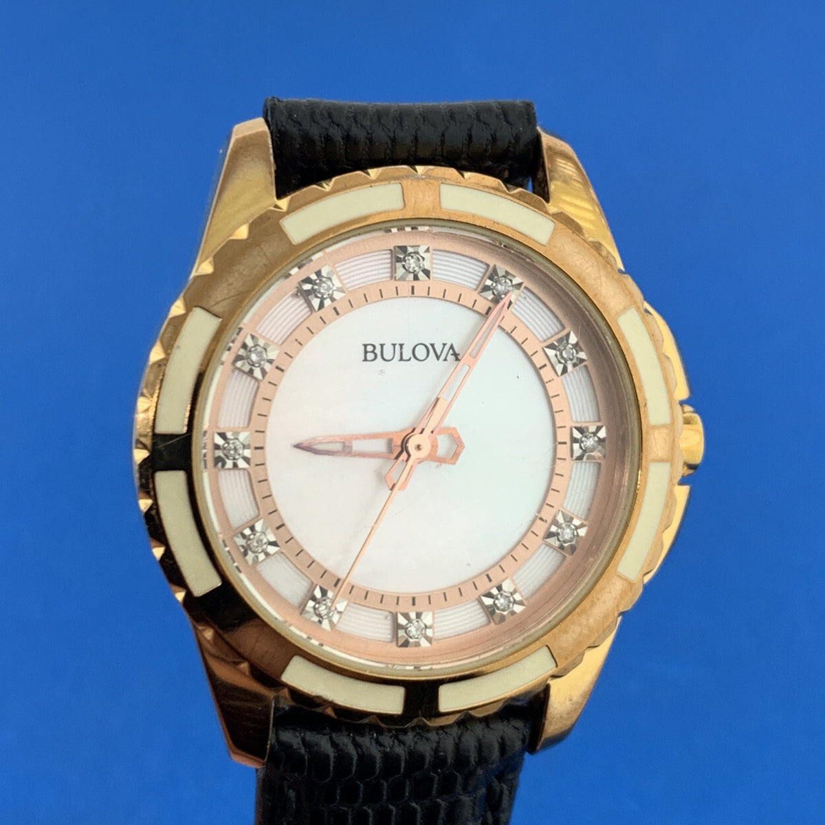 Bulova Ladies Classic Collection Diamond Rose Gold Plated Model 98P119 Watch