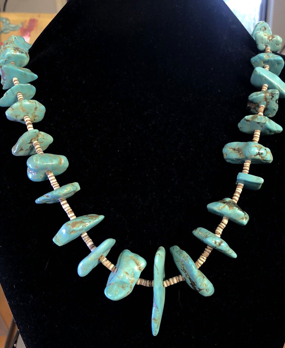 Vintage Artisan Natural Turquoise Chunky Beads Agate Bead Statement Necklace