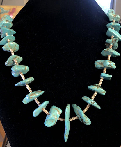 Vintage Artisan Natural Turquoise Chunky Beads Agate Bead Statement Necklace