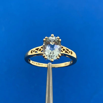 Designer 14K Yellow Gold Oval Aquamarine Solitaire Ring
