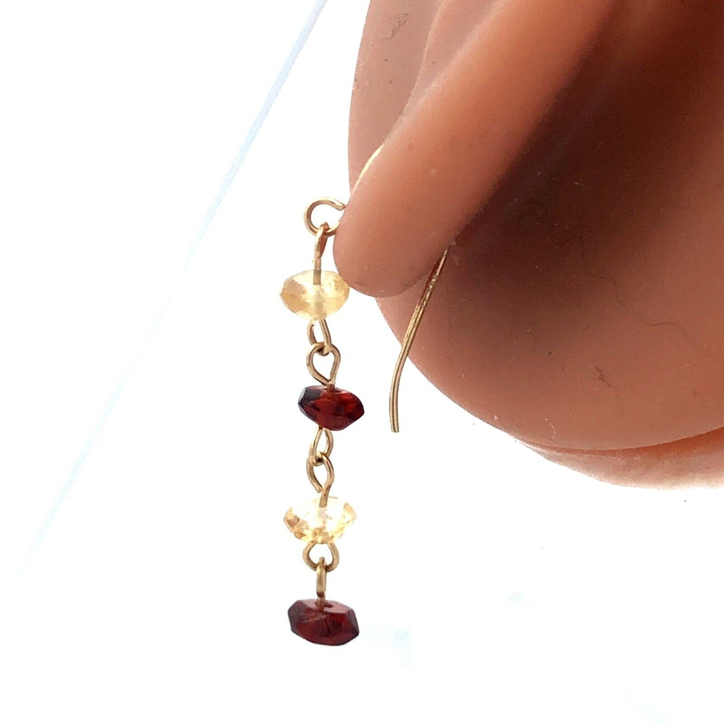 Designer ZZ 14K Yellow Gold White Purple Amethyst Beaded Chain Dangle Earrings