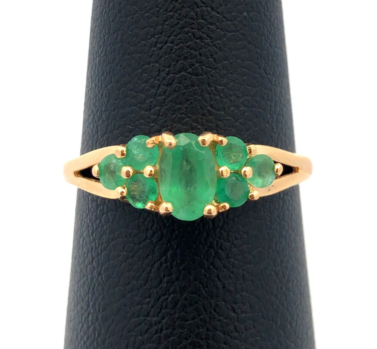 Designer 14K Yellow Gold Oval Emerald May Anniversary Cocktail Ring