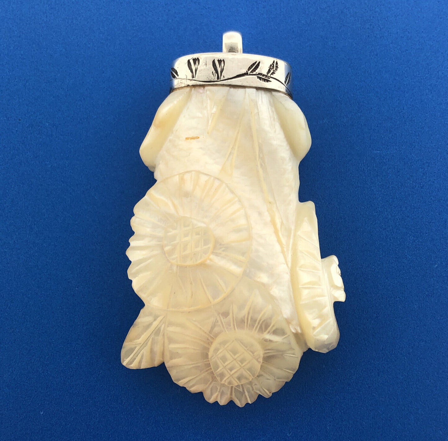 Native American Sterling Silver Hand Carved Mother Of Pearl Statement Pendant