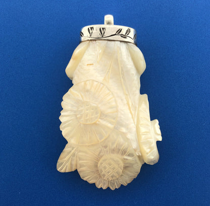 Native American Sterling Silver Hand Carved Mother Of Pearl Statement Pendant