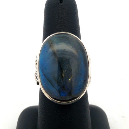 Designer YS India 925 Sterling Silver Oval Labradorite Wire Wrap Statement Ring