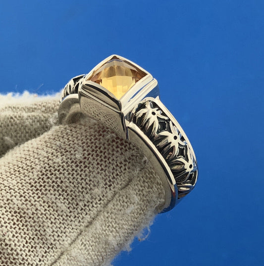 Designer Michael Dawkins Sterling Silver 925 Faceted Lemon Quartz Ring Size 8