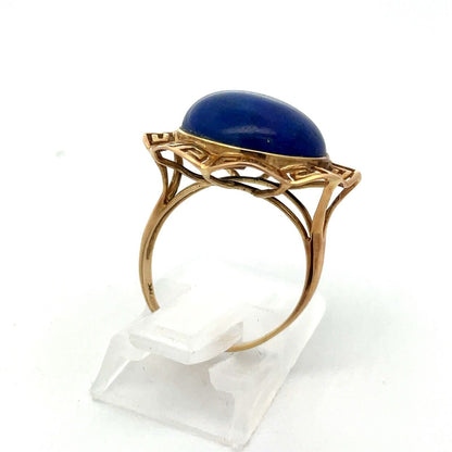Designer 14K Yellow Gold Lapis Lazuli Cabochon Statement Cocktail Ring