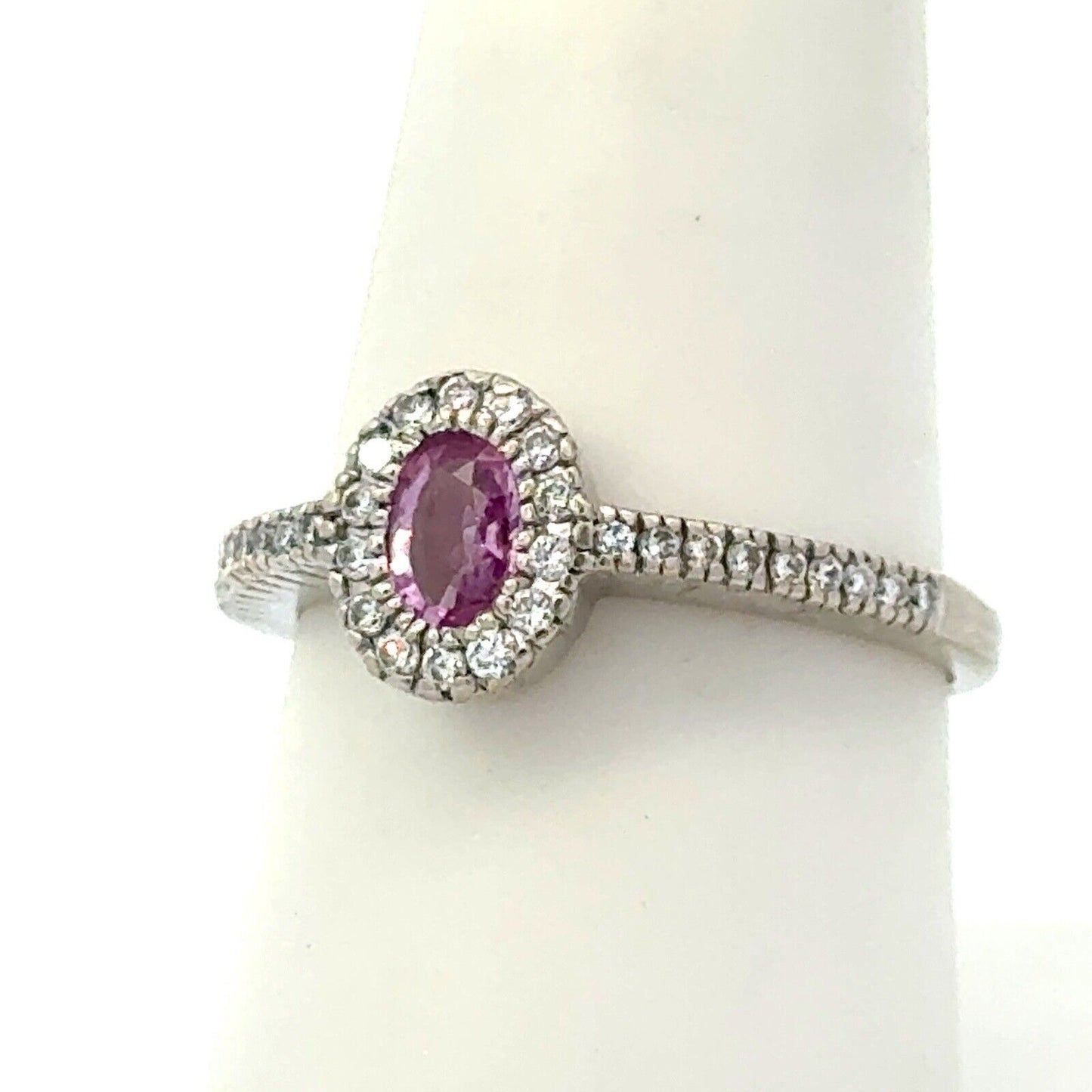 Designer B & G 14K White Gold Pink Sapphire Diamond Anniversary Cocktail Ring