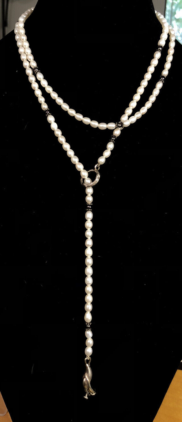 Retired Mignon Faget 925 Sterling Silver Pearl Bead Lily Collection Necklace