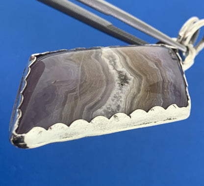 Artisan Sterling Silver Purple Banded Agate Quartz Statement Rectangle Pendant