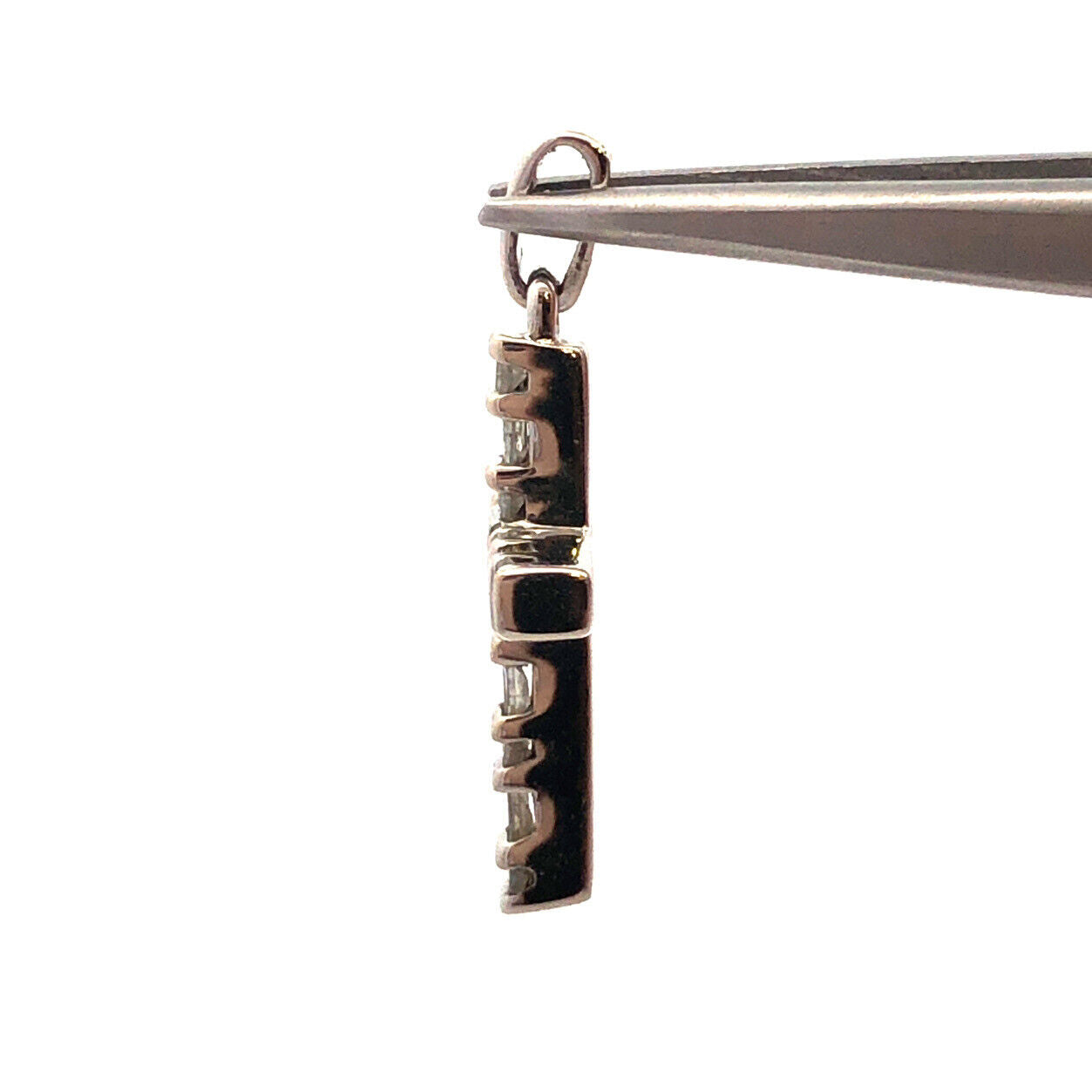 Designer SNJ 10K White Gold Round Baguette Diamonds Cross Pendant