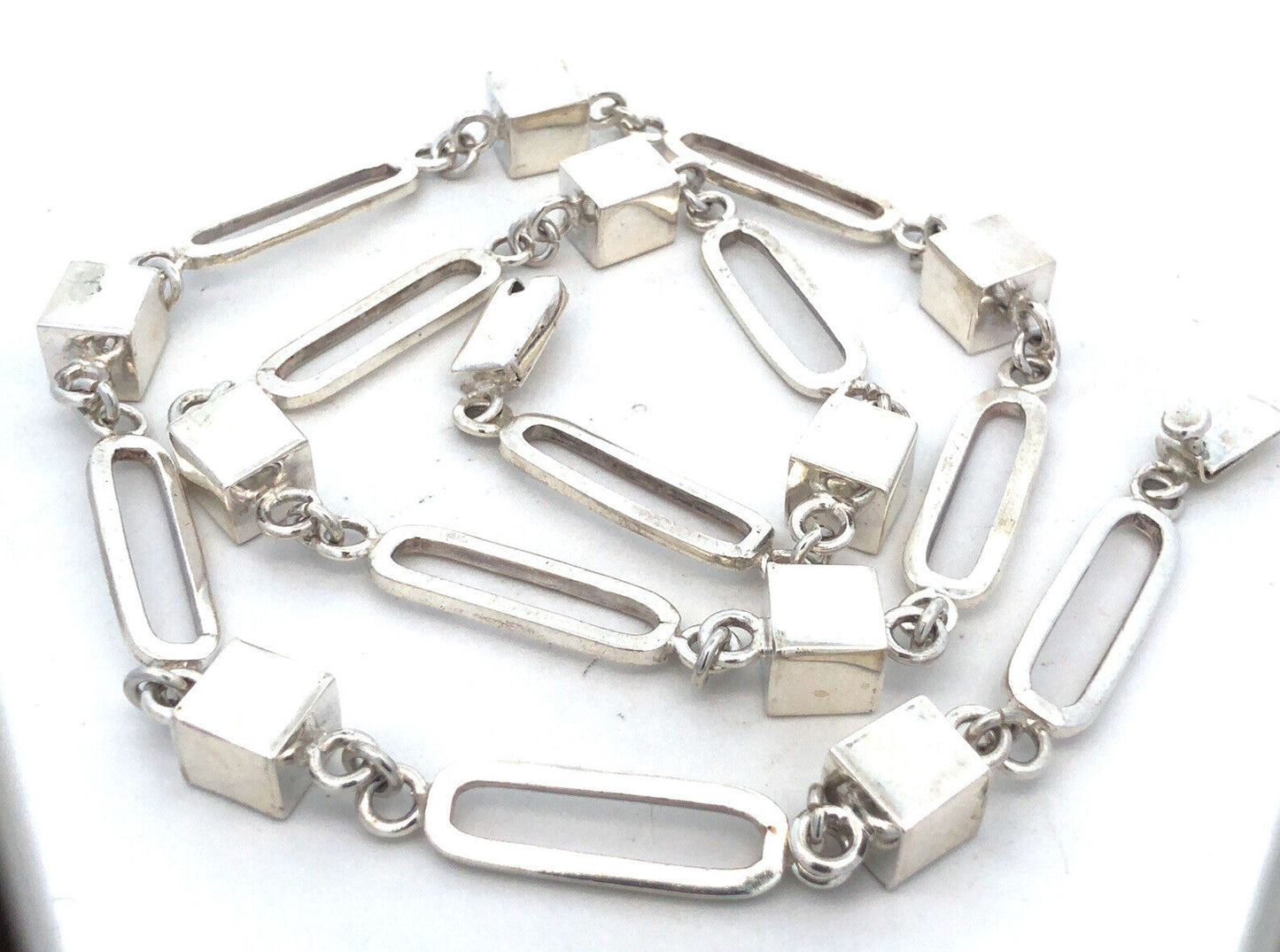 Estate Taxco TR-167 925 Sterling Silver Paper Clip Chain Statement Necklace