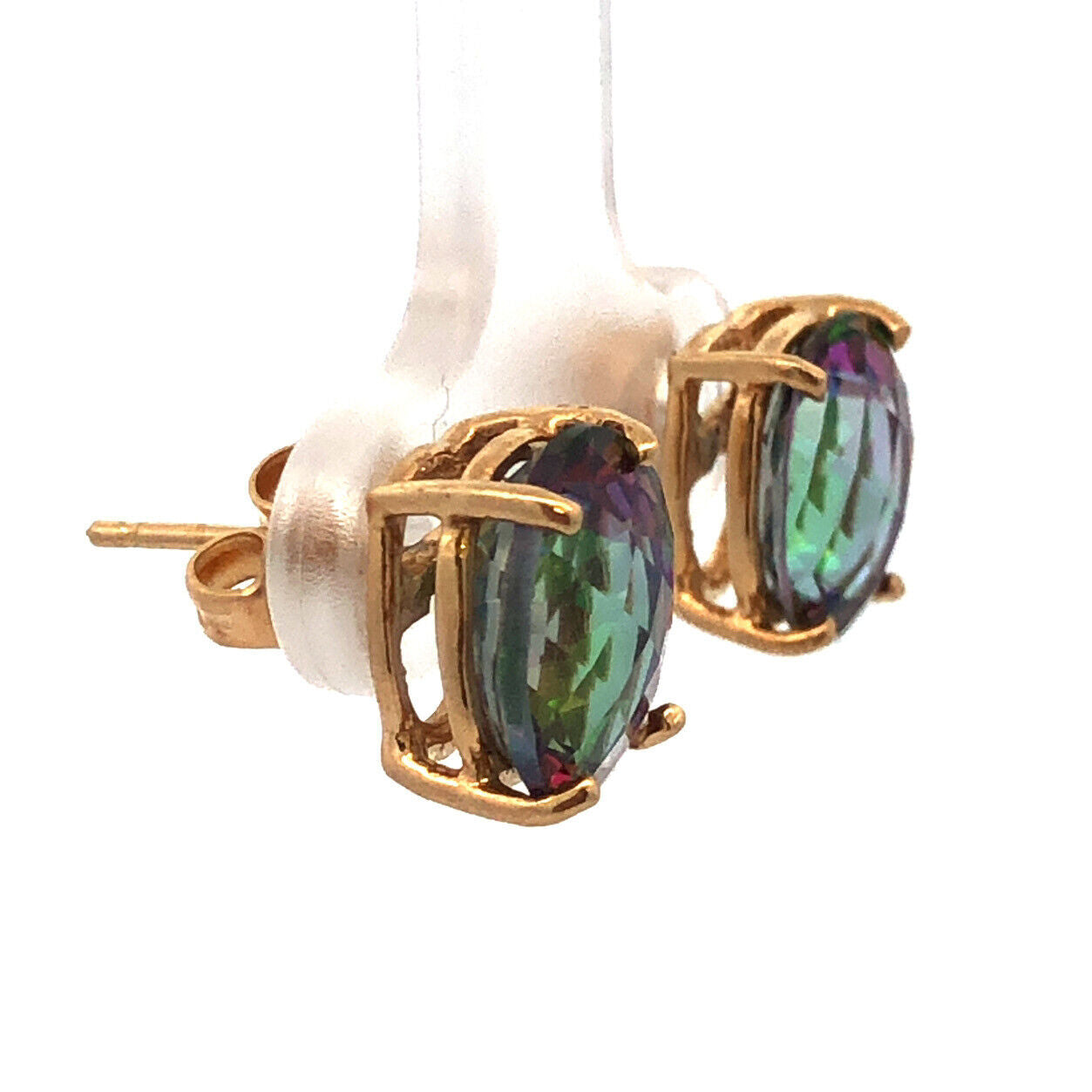 Designer 14K Yellow Gold Cushion Cut Oval Mystic Topaz Statement Stud Earrings