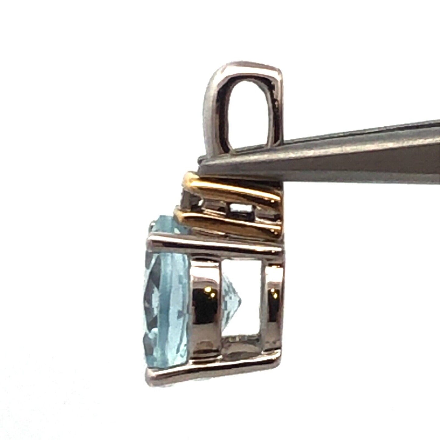 Designer 10k White Gold Aquamarine Solitaire Diamond March Anniversary Pendant