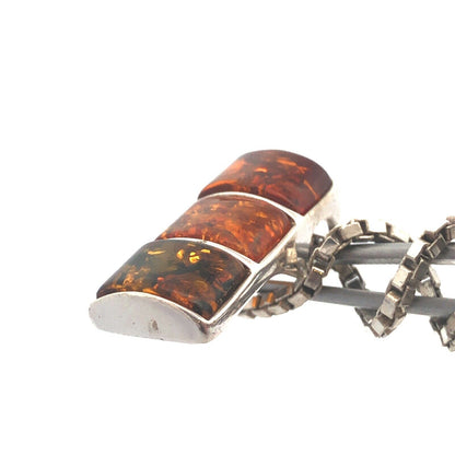 925 Sterling Silver Amber Trio Rectangle Statement Pendant Necklace