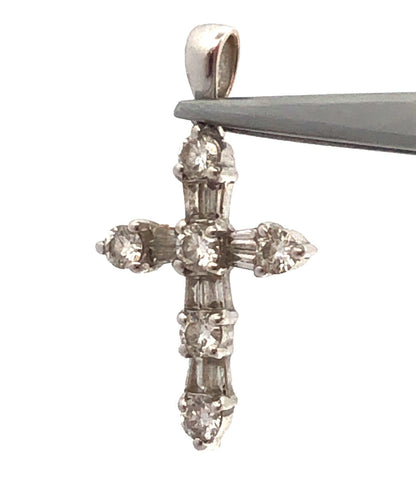 18K White Gold Round & Baguette Diamond Encrusted Religious Cross Pendant