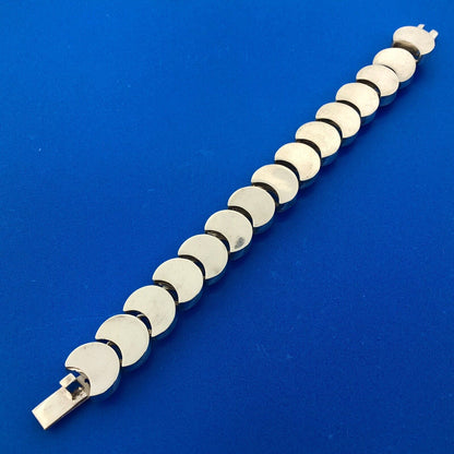 Retro Mexico 925 Sterling Silver Modernist Moon Link Statement Panel Bracelet