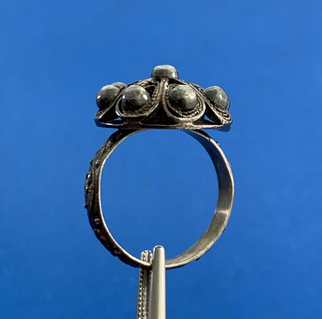 Retro 925 Sterling Silver Filigree Floral Etched Floral Dome Ring