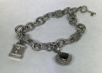 Judith Ripka Sterling Silver 925 Topaz Diamonique CZ Heart Key Lock Bracelet