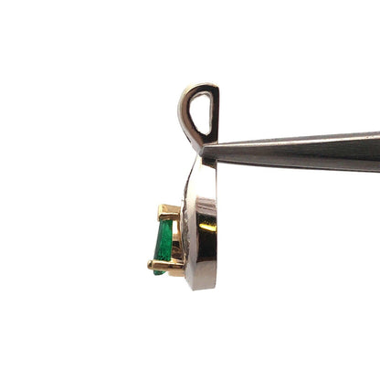 Designer 14K White Gold Pear Emerald Round Diamond Petite Pendant