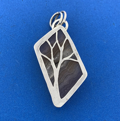 Artisan Sterling Silver Purple Banded Agate Quartz Statement Rectangle Pendant