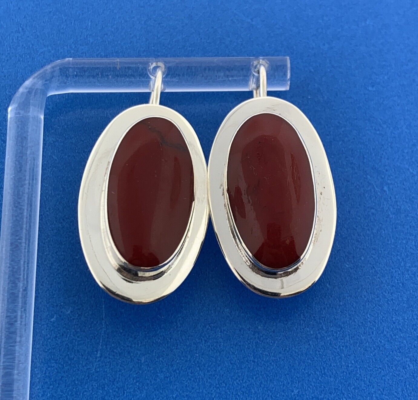 Mexican Designer ATI Sterling Silver 925 Oval Cabochon Carnelian Hook Earrings