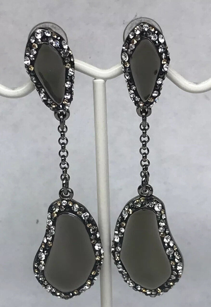 Vintage Swarovski Obsidian Crystal Modernist Free Form Clip Earrings Box