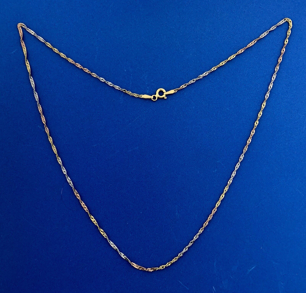 Retro 14K Yellow White Rose Gold Tri-Colored Diamond Cut Twisted Chain Necklace