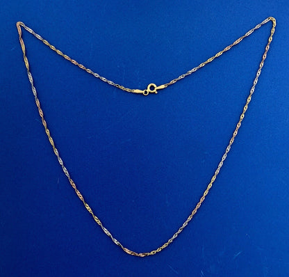 Retro 14K Yellow White Rose Gold Tri-Colored Diamond Cut Twisted Chain Necklace