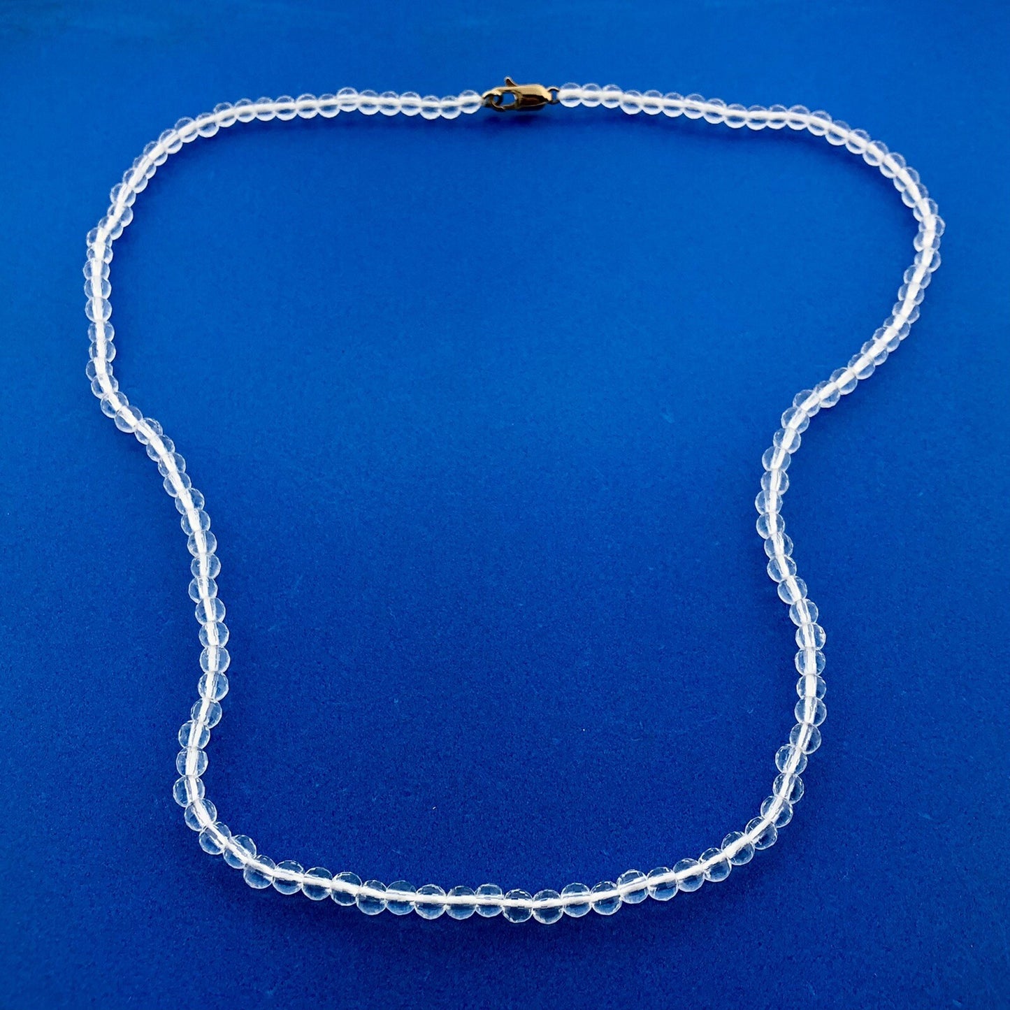Designer SF 14K Yellow Gold Faceted Clear White Amethyst Bead Necklace