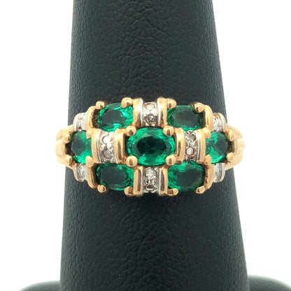 Designer 14K Yellow Gold Oval Emerald Diamond Accented Dome Cocktail Ring