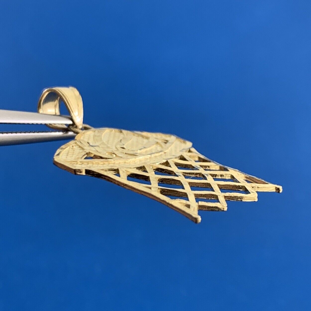 Designer GS 10K Yellow Gold Basketball & Net Hoops Pendant