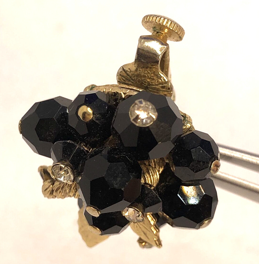 Designer Vendome Gold-Tone Jet Rhinestone Clip-On Stud Earrings