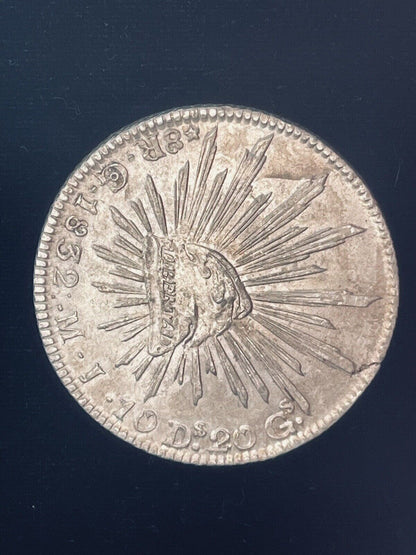 1832 Go Guanajuato Mexico 8 Reales .903 Silver M.J. 3 Dots After Date Straight J