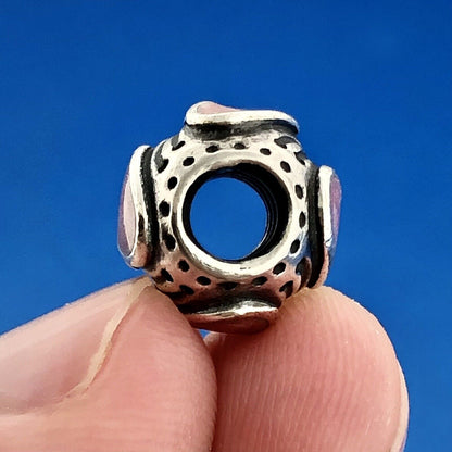 Authentic PANDORA 925 Sterling 790591EN28 Pink Enamel Rose Hearts Retired Charm