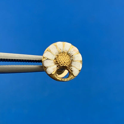 Vintage 10K Yellow Gold White Enamel Petite Flower Screw Back Stud Earrings